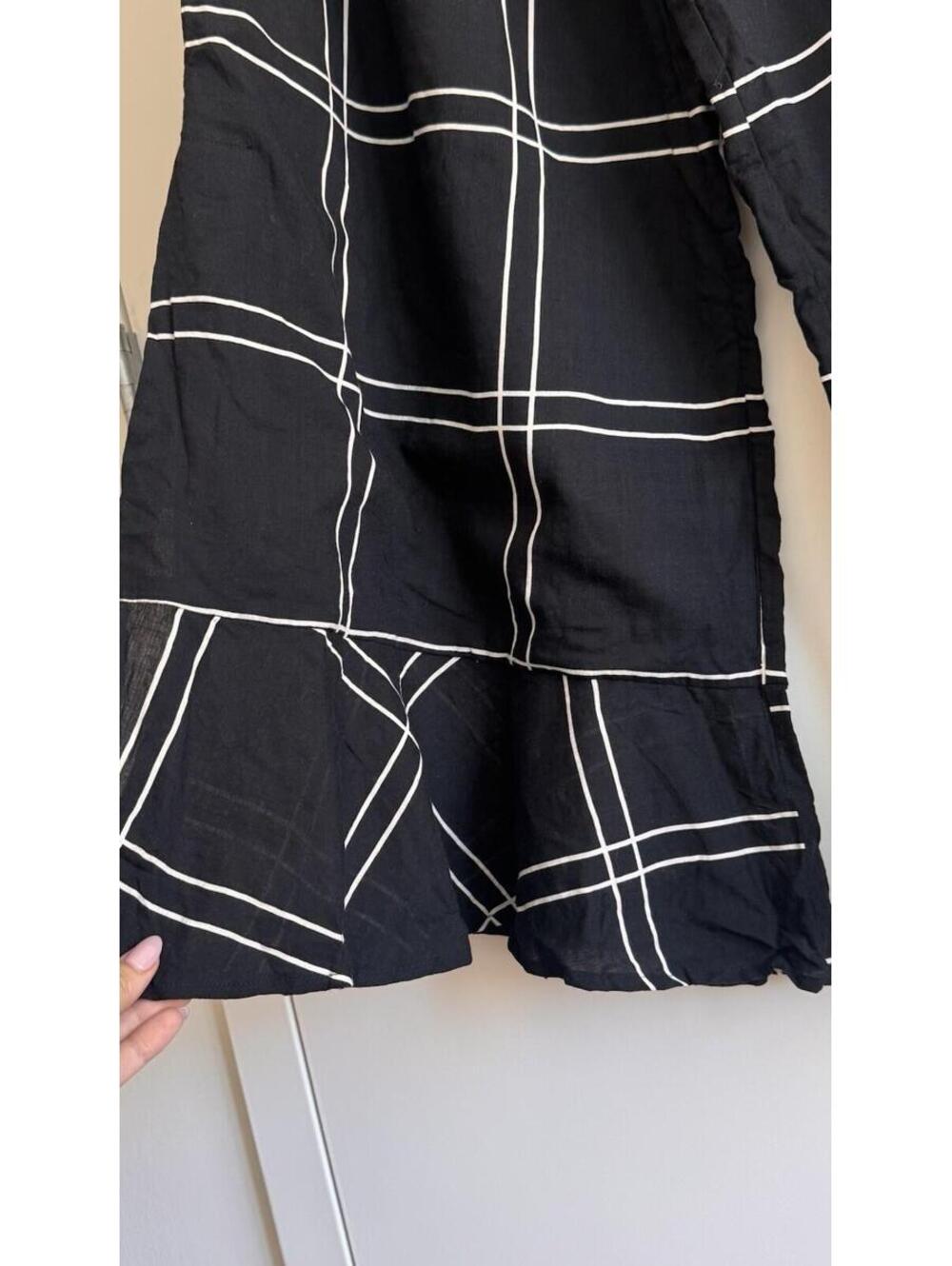 Sancia Black Windowpane Wide Leg Pants Size S Side Slit Cotton Resort - Picture 7 of 9